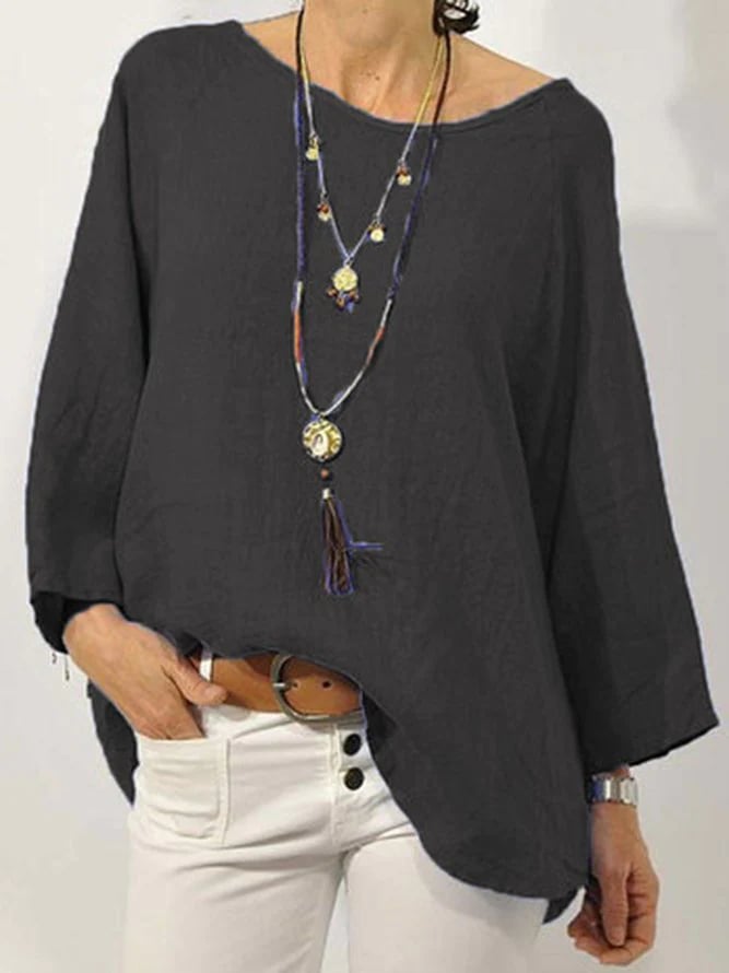 Solid Long Sleeve Linen Daily Top