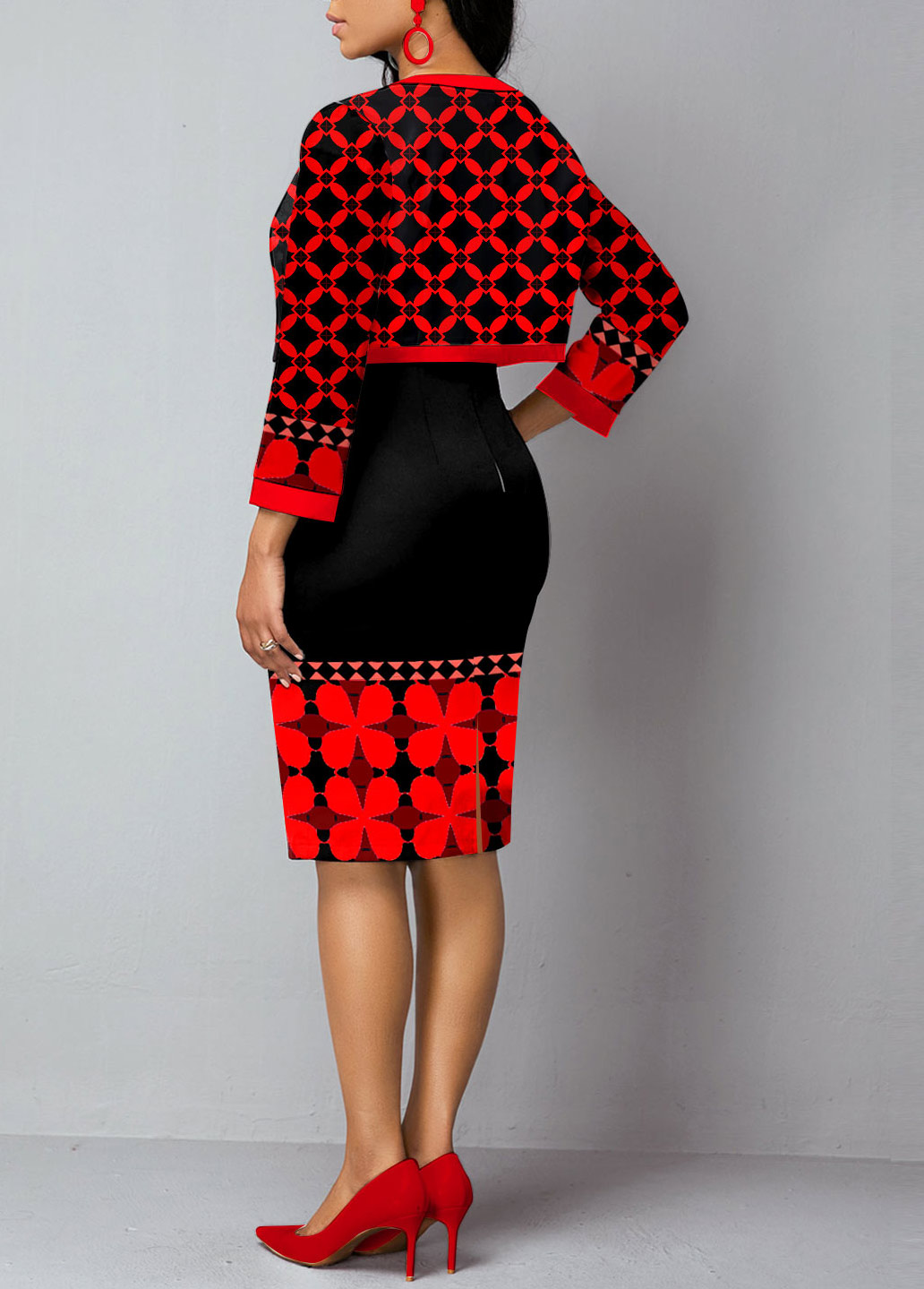 Open Front Tribal Print Cardigan and Sheath Dress