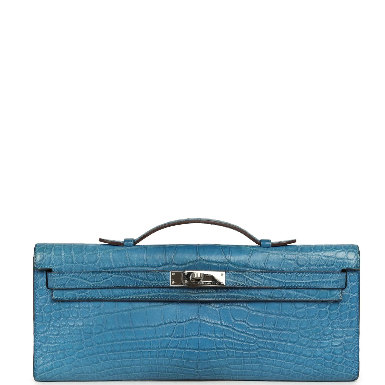 HERMÈS Kelly Cut Bleu Mykonos Matte Alligator Palladium Hardware