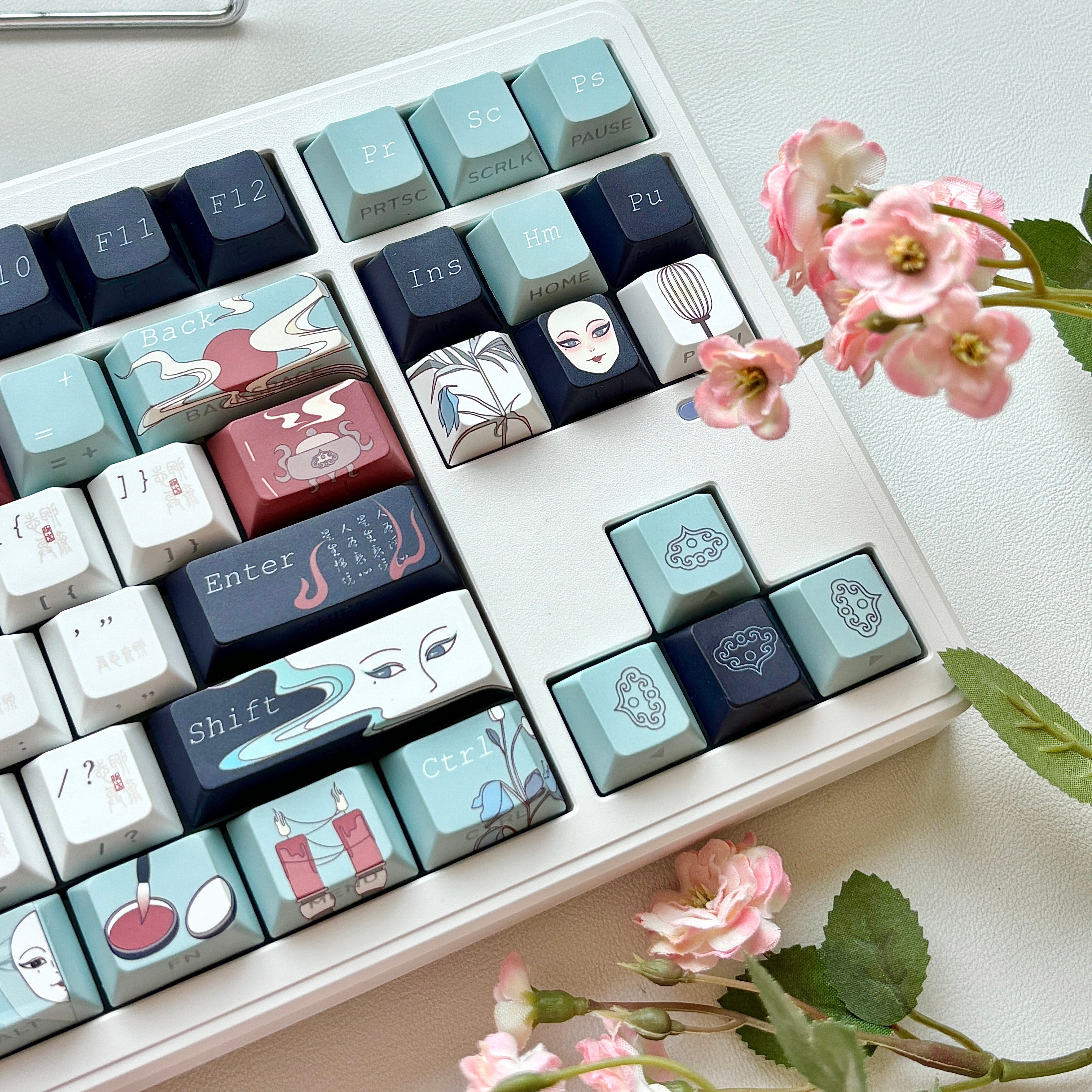 Liaozhai Double-Printed Shine-Through Keycap Set – Cherry Profile PBT 5-Side Dye-Sublimation Mini Kit – Compatible with Mad Catz & Wooting