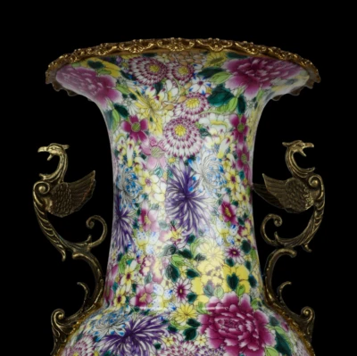 49CM Yongzheng Signed Old Chinese Famille Rose Vase w/phoenix N4042