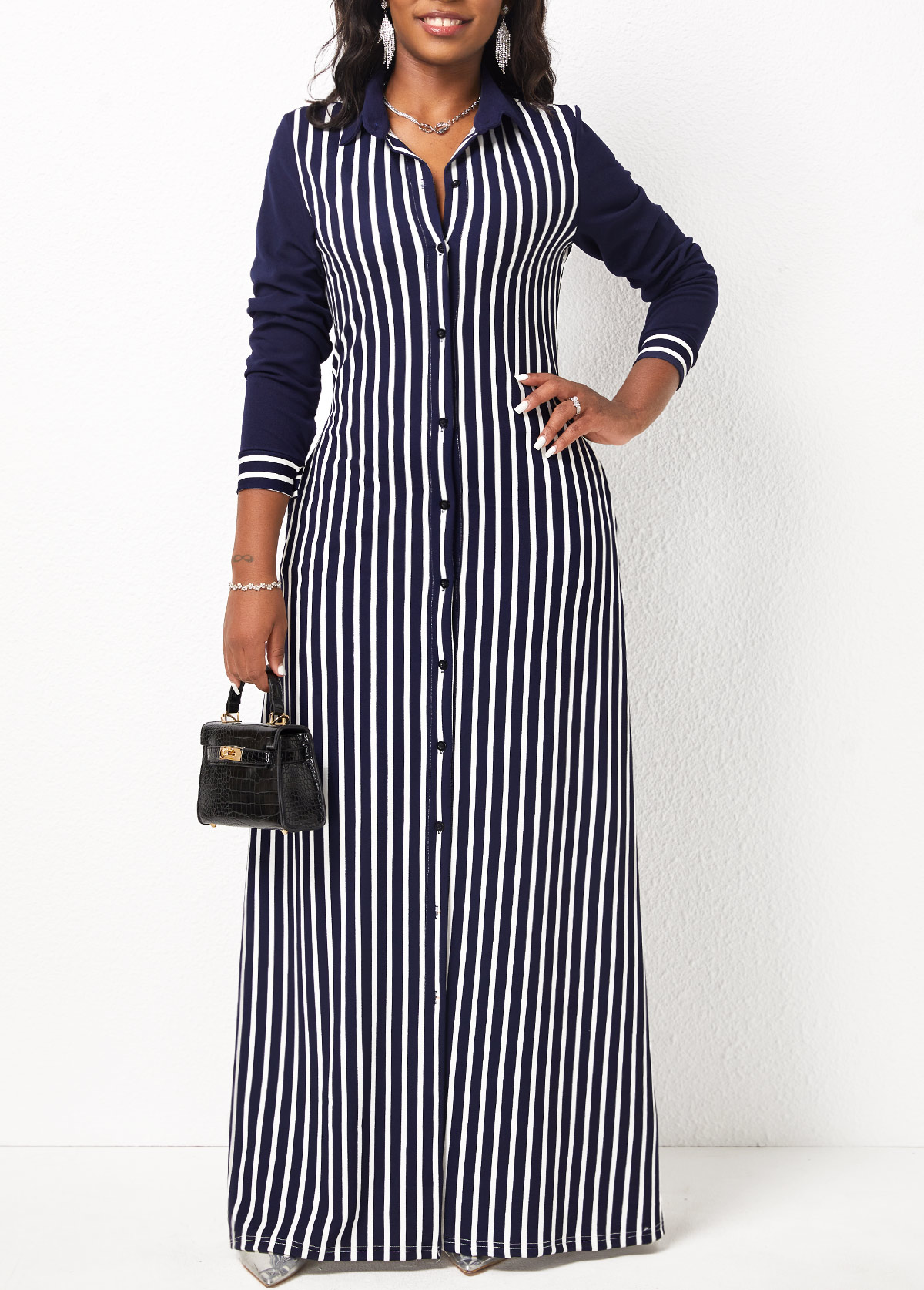 Striped Pocket H Shape Maxi Dress