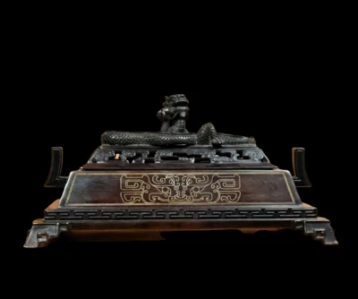 Shisou Signed Old Chinese Red Copper Handmade Incense Burner w/dragon N3885