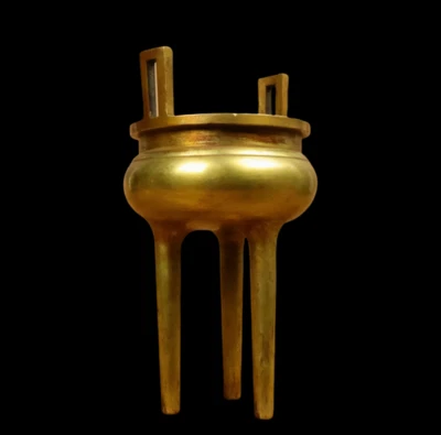 Xuande Signed Old Chinese Red Copper Gilding Handmade Incense Burner w/ear N3772