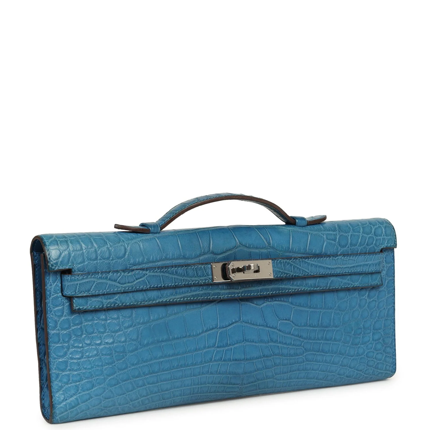 HERMÈS Kelly Cut Bleu Mykonos Matte Alligator Palladium Hardware