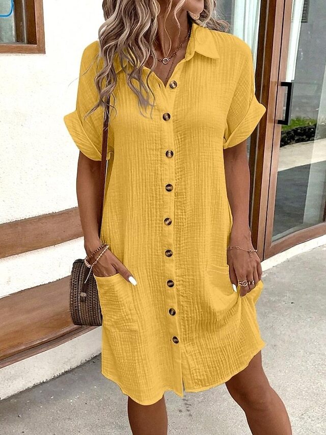 Women's Shirt Dress Mini Dress Button Pocket Vacation