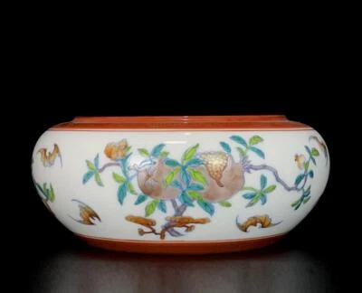Old Qianlong Signed Chinese Famille Rose Gilding Brush Washer W/peach N776