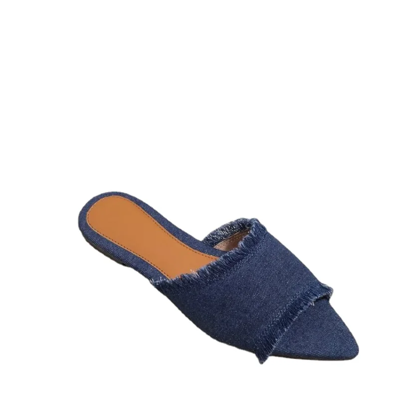 Women Flats Cowboy Slippers Fashion Beach Dress Shoes  Summer Femme Pointed Toe Flip Flops New Casual Slides