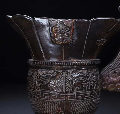 Qianlong Signed Old Chinese Cow Statue Cup w/dragon N4201