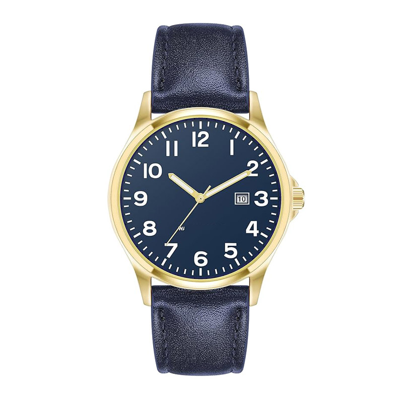 Men's easy-to-read 42mm leather strap analog watch