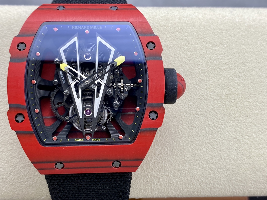 【7A Quality】Swiss Replica Richard Mille RM27-03 41mm Red Matador Skeleton Dial Carbon Fiber Case