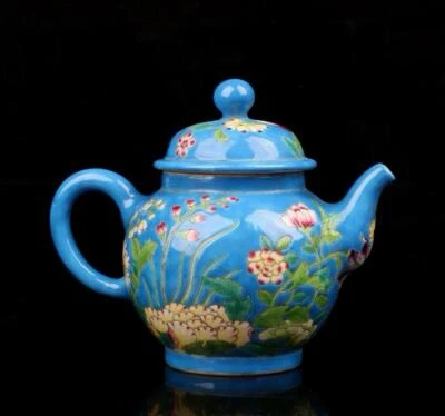 Qianlong Signed Old Chinese Colour Enamel Teapot W/flower N1384