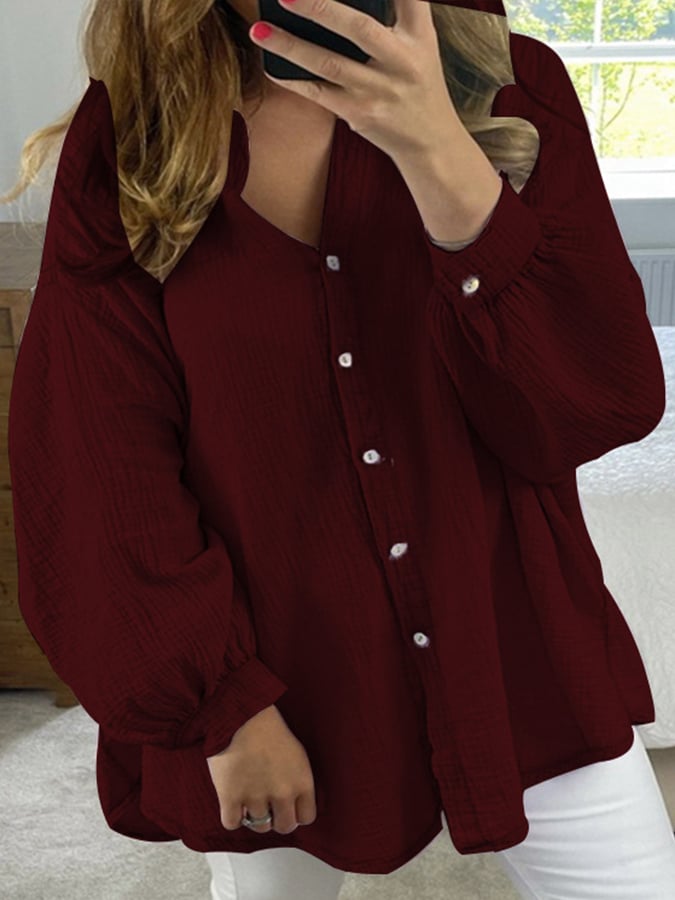 Ladies Cotton Linen Simple Casual Shirt