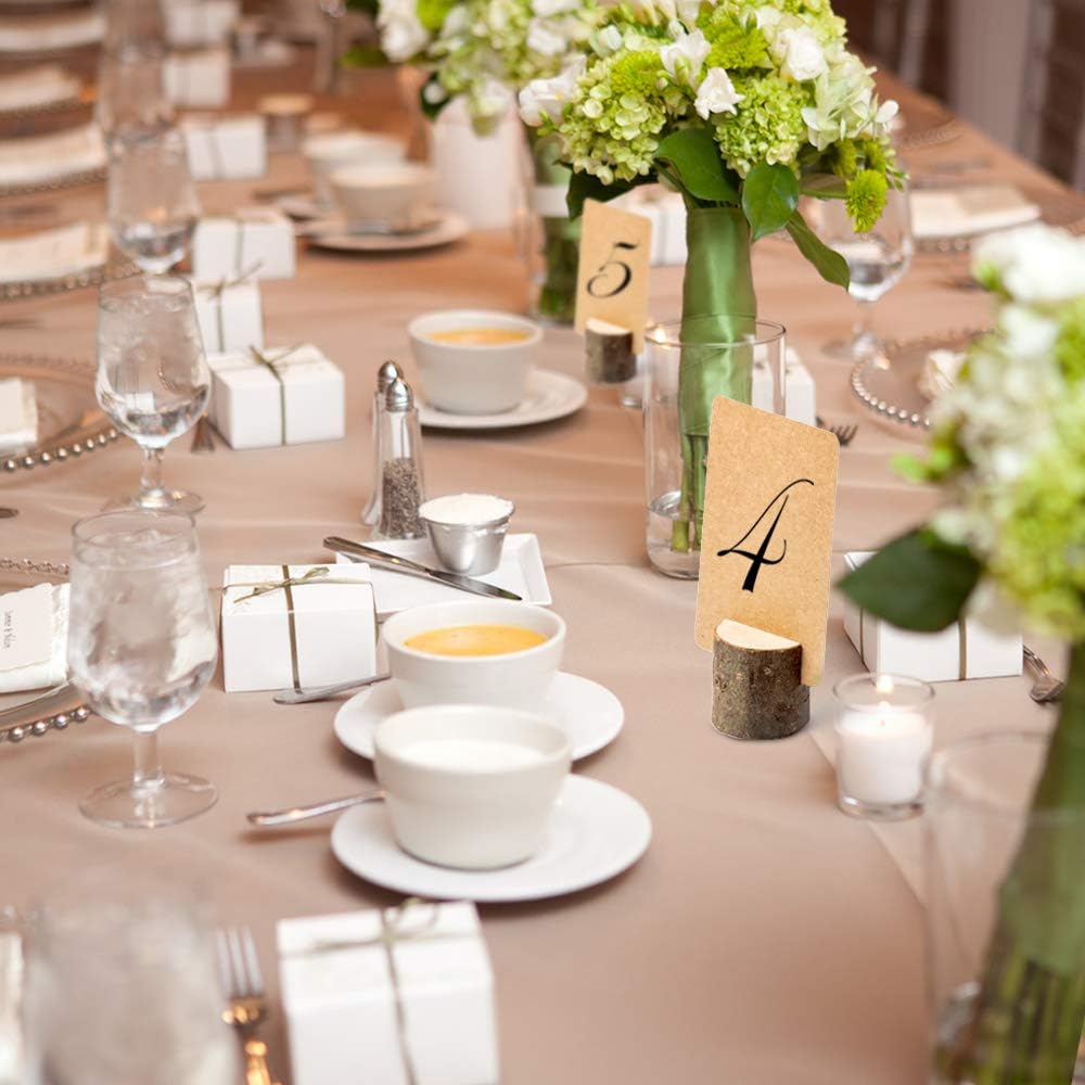 12Pcs Mini Wood Place Card Holders and 24Pcs Kraft Place Cards, Rustic Table Number Holders, Food Labels for Party Buffet, Name Card Photo Picture Holders