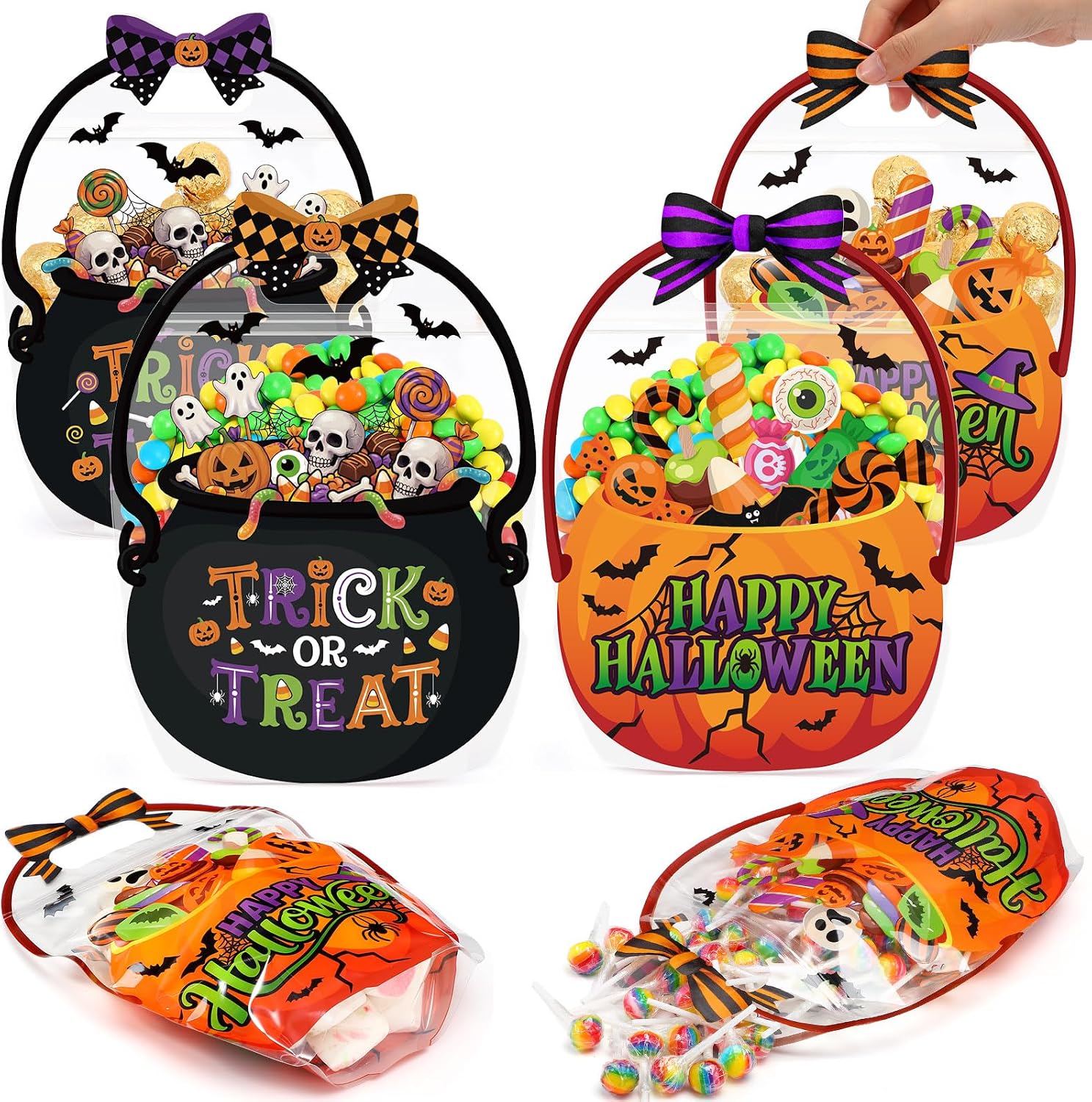 Halloween Treat Bags with Handle, Pumpkin Witch Cauldron