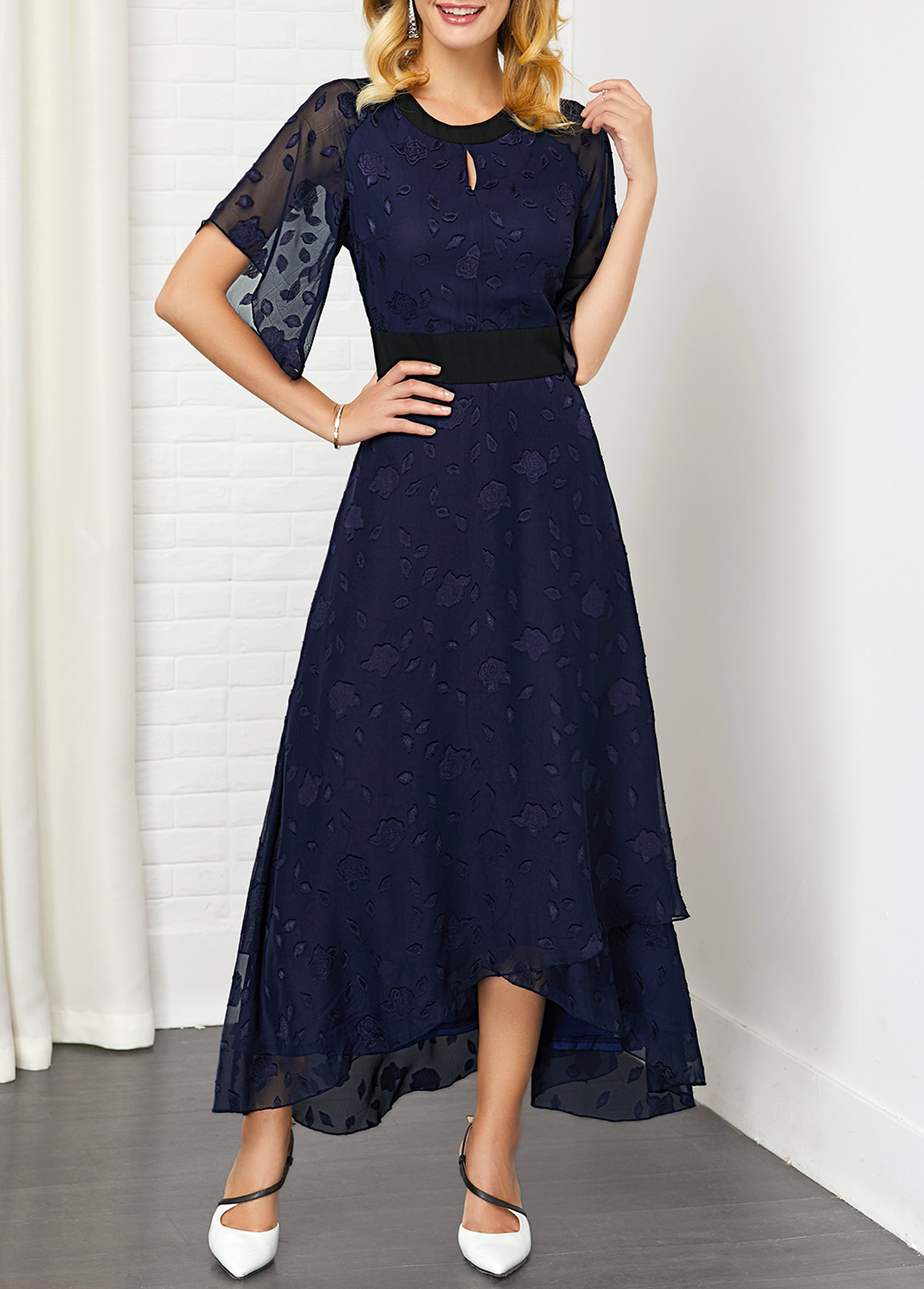 Keyhole Front Solid Asymmetric Hem Dress