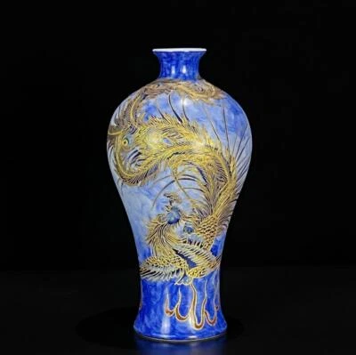 Pair Qianlong Signed Old Chinese Colour Enamel Gilding Vase W/phoenix N743
