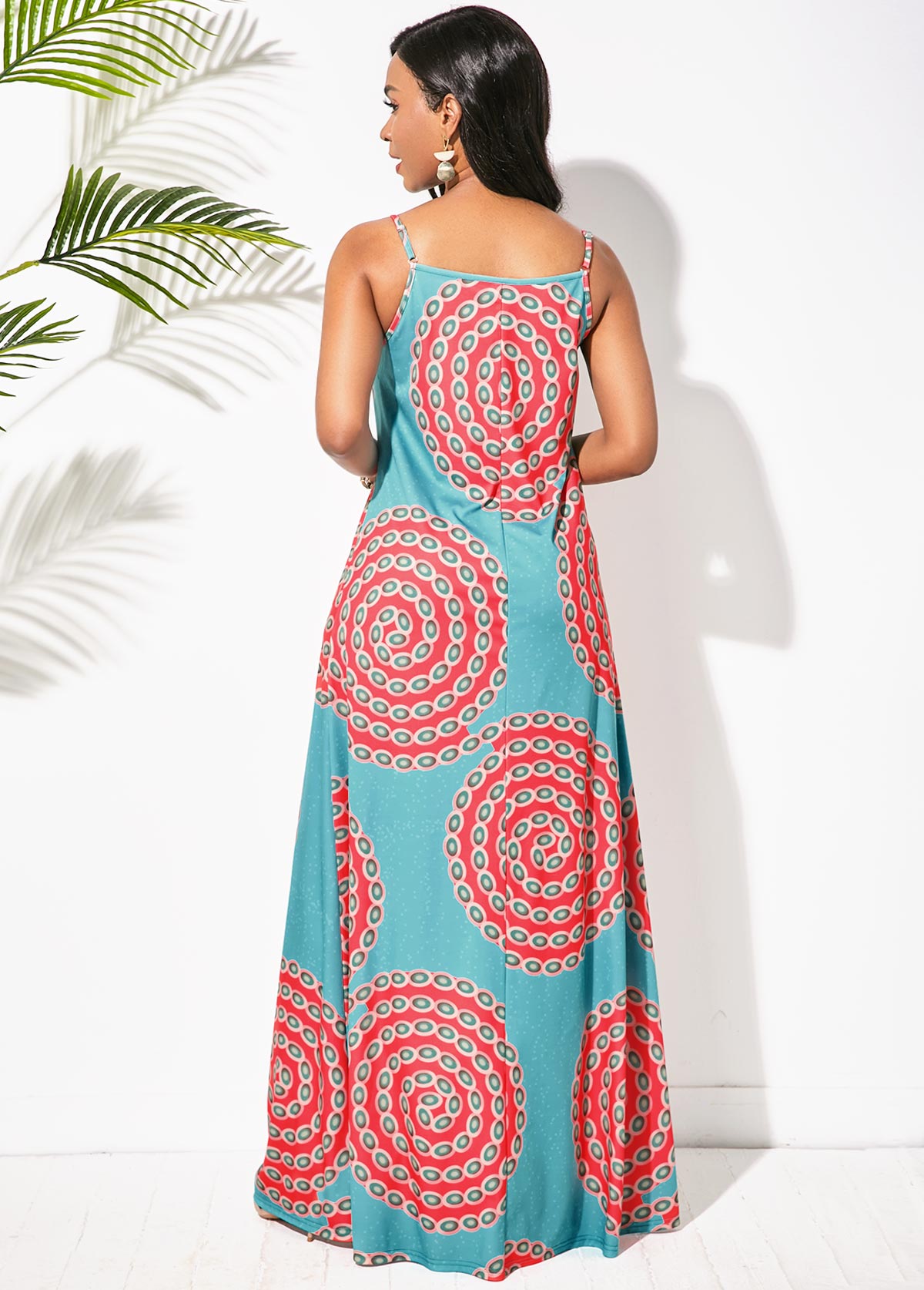 Blue Tribal Print Spaghetti Strap Dress