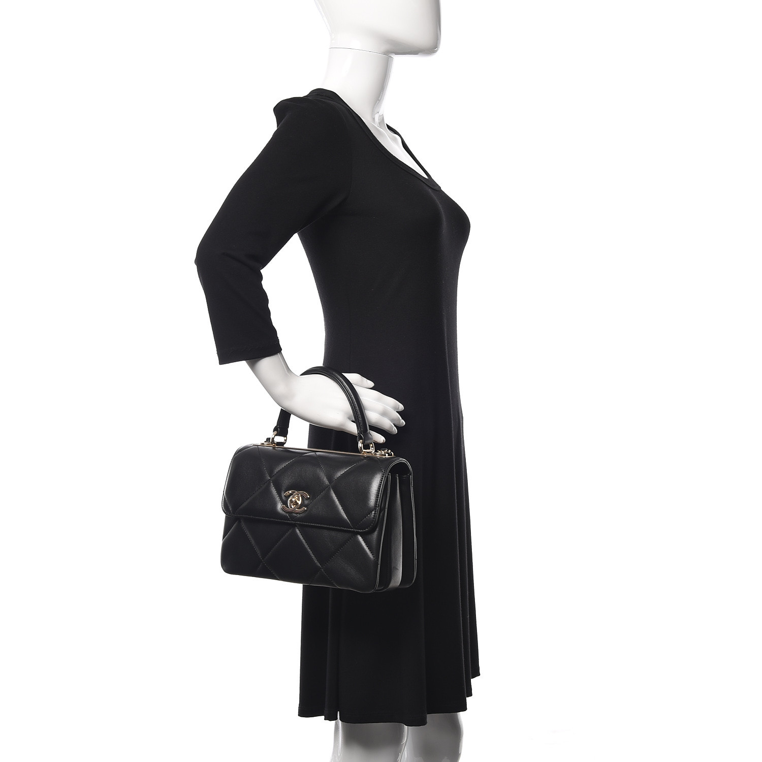 Lambskin Quilted Small Trendy CC Dual Handle Flap Bag Black