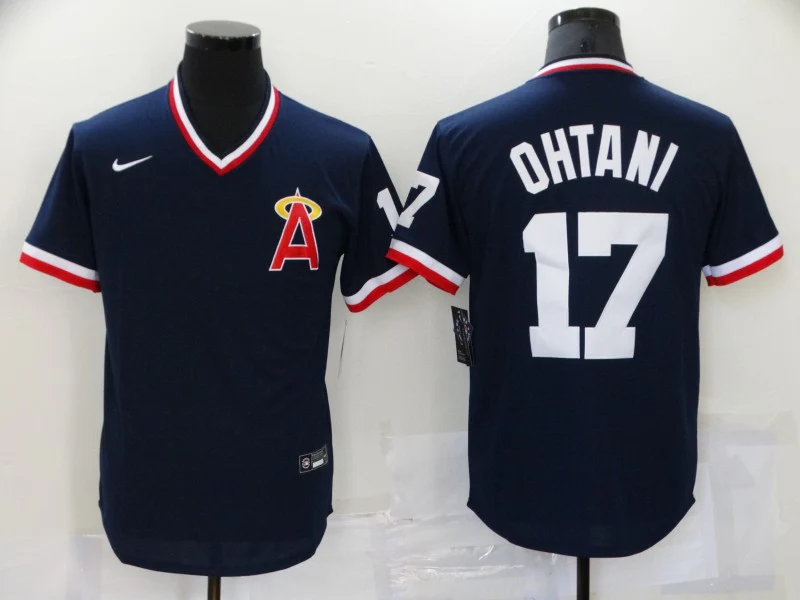 Men's Los Angeles Angels Shohei Ohtani #17 Navy Printed Baseball Jersey