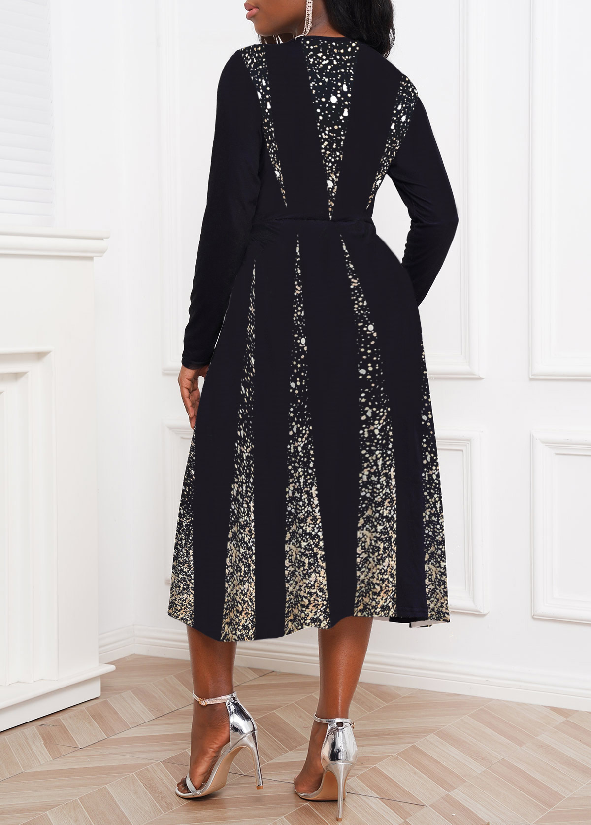 Contrast Long Sleeve Polka Dot Dress