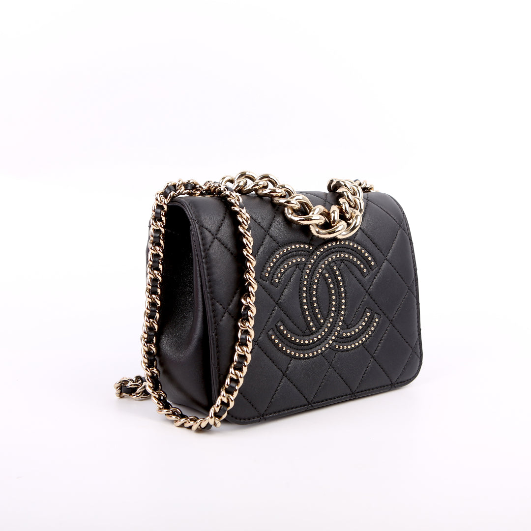 CHANEL Beauty Begins Flap Studded Lambskin 29M Black