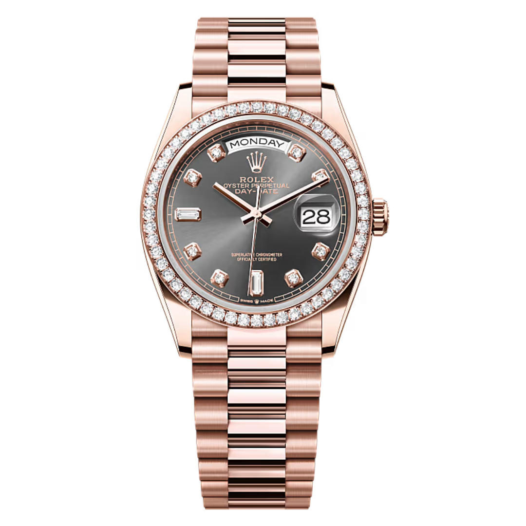 Rolex Day-Date Oyster, 36 mm, diamonds and eternity rose gold Model number 128345RBR-0052