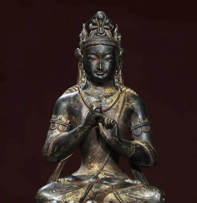 25CM Old Chinese Bronze Statue w/ Buddha N2815