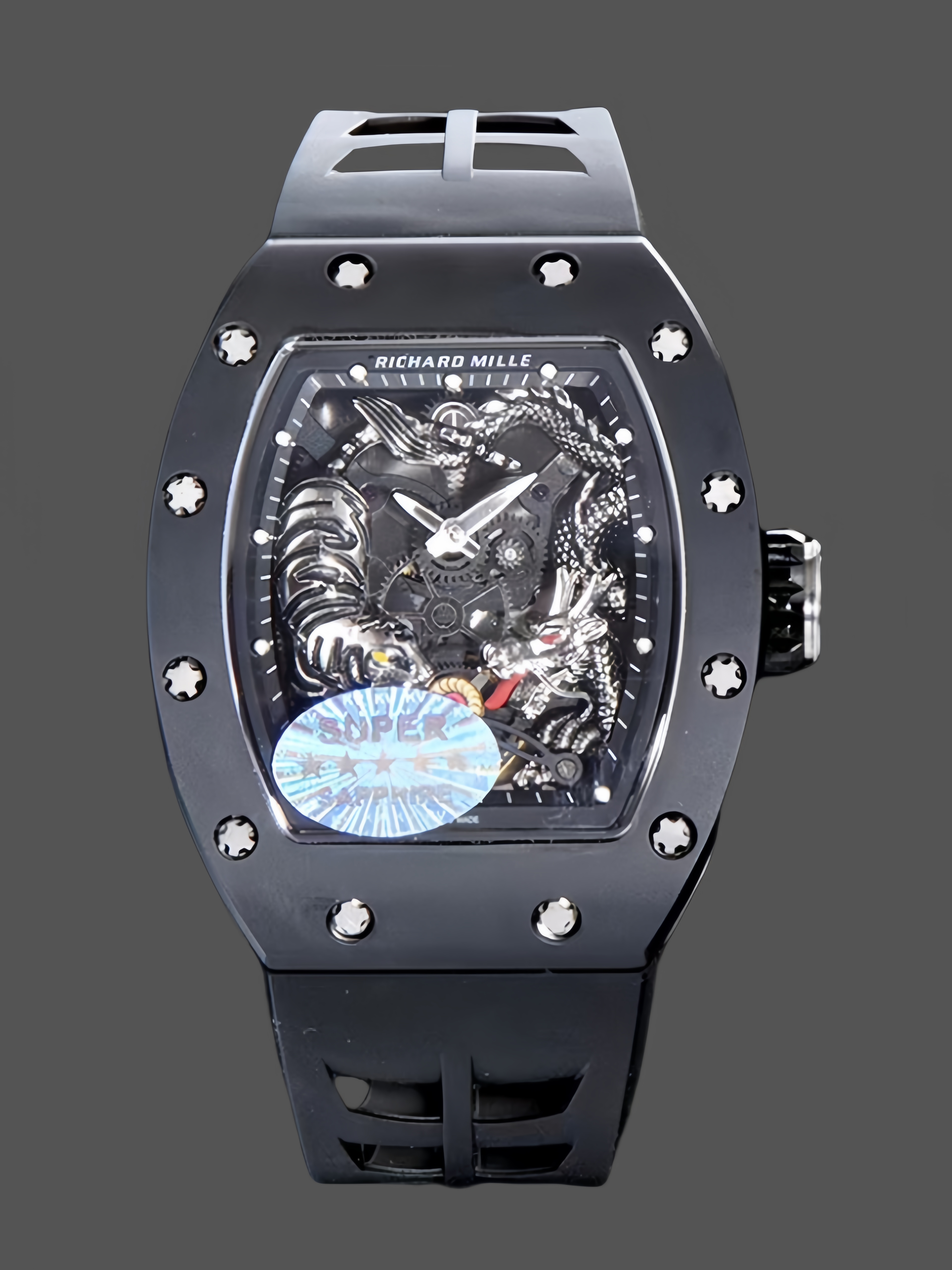【7A Quality】Richard Miller RM 057 NTPT Carbon Fiber Black Rubber Strap