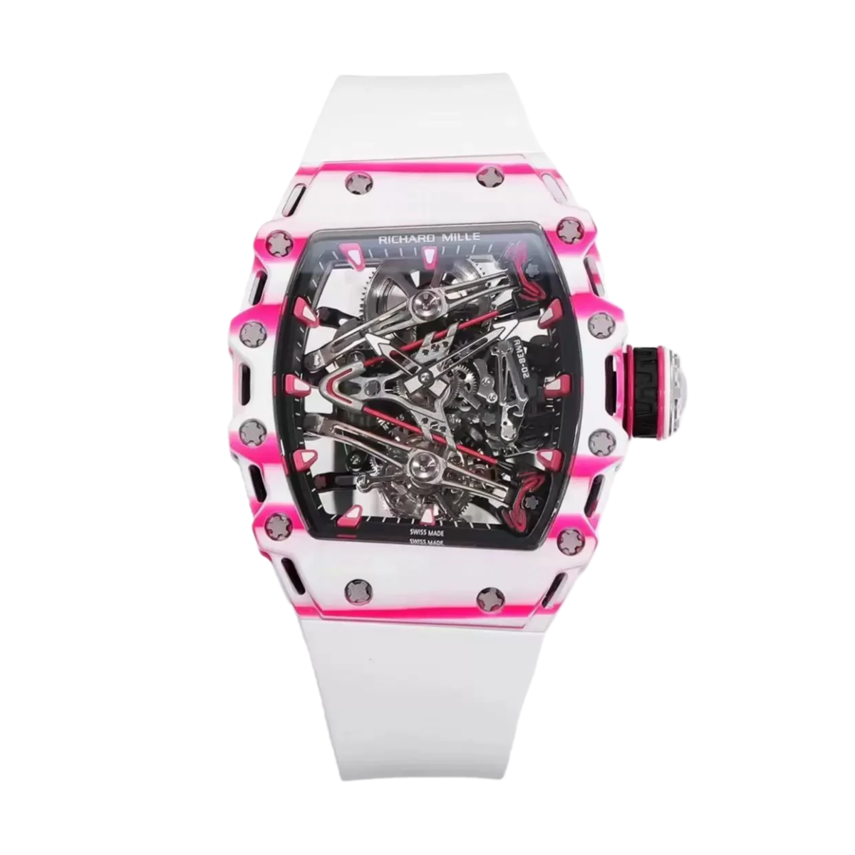 【7A Quality】Richard Mille RM 38-02 Bubba Watson Tourbillon White Rubber Strap