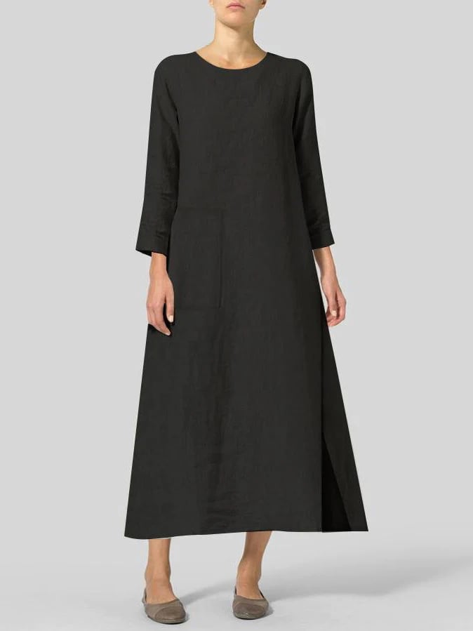 Vintage Long Sleeve Side Pocket Maxi Dress