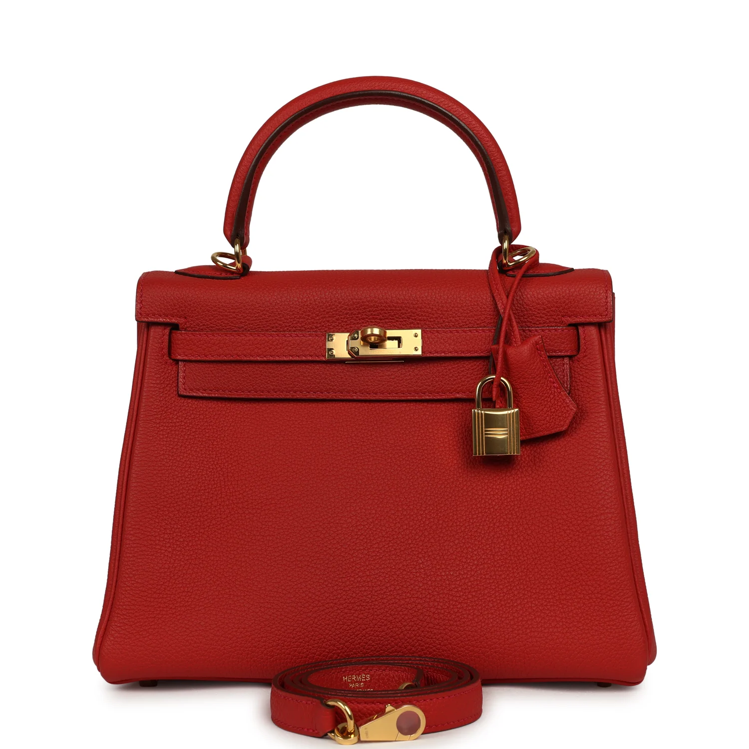 HERMÈS Kelly Retourne 25 Vermillion Togo Gold Hardware