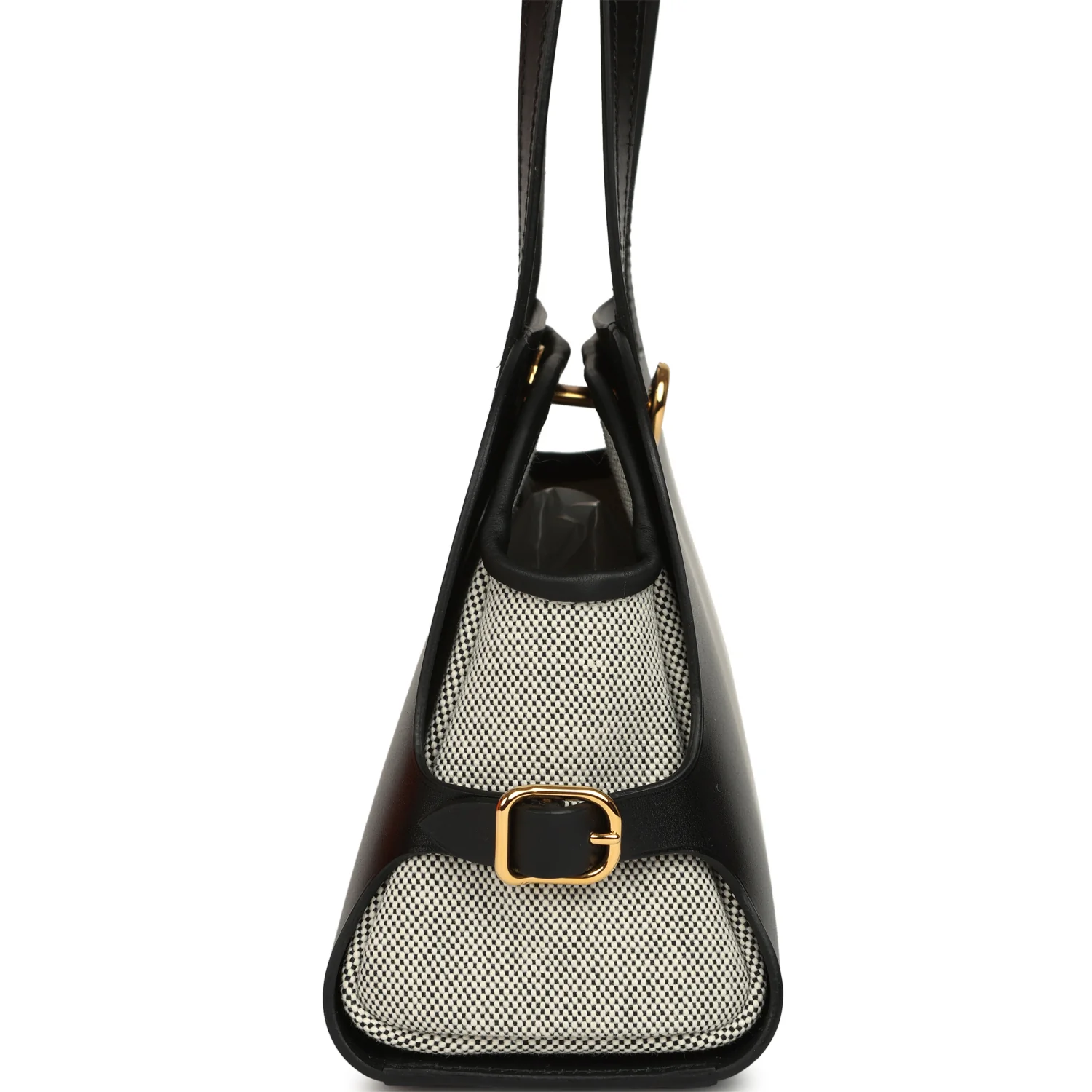 Hermes Tablier Sellier Black Vache Hunter, Swift, Ecru-Black Toile H Gold Hardware