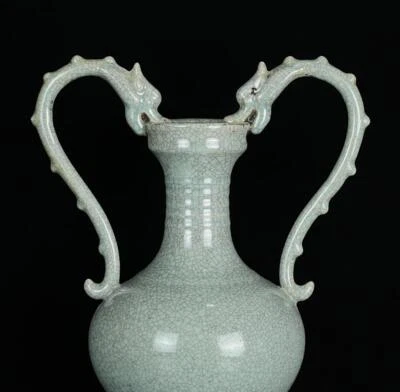 35CM Old Chinese Ru Yao Ru Kiln Vase w/dragon N661