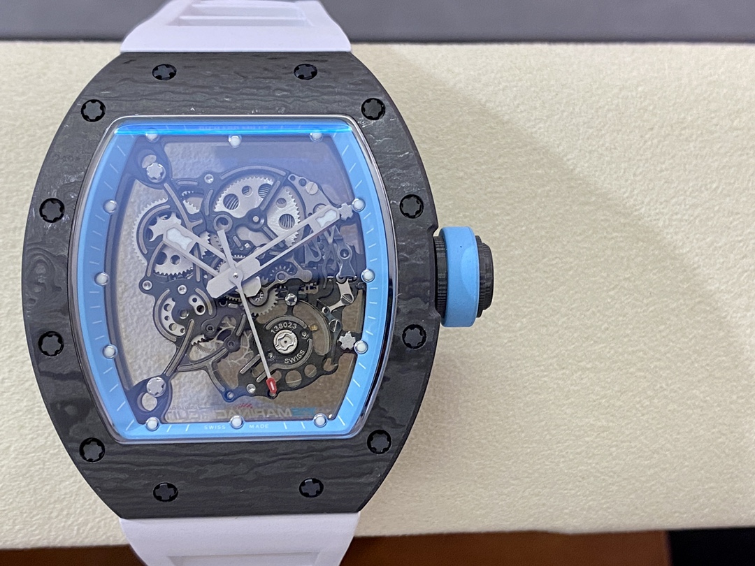 【7A Quality】Replica Richard Mille RM055 Limited Edition Abu Dhabi Yas Marina Circuit Swiss Movement Carbon Fiber Skeleton Watch