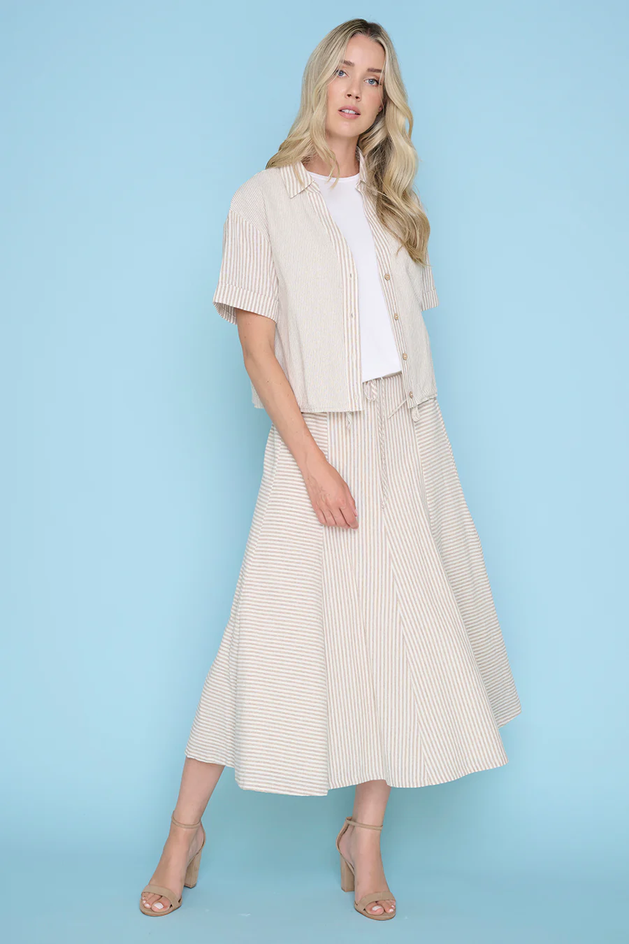 Button-Front Top with Drawstring