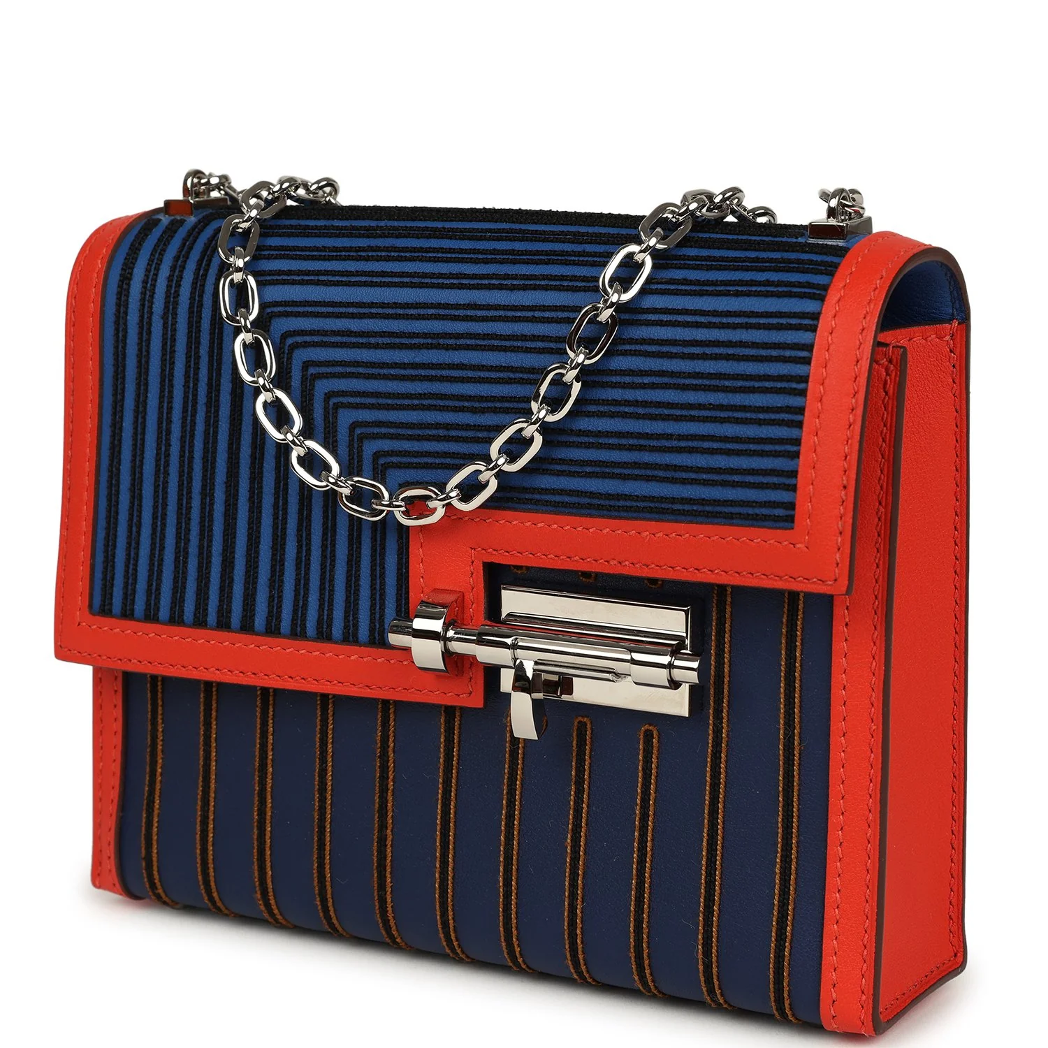 Hermes Mini Verrou 17 Capucine, Bleu Electric, Bleu Saphir Swift Palladium Hardware