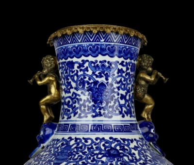 46CM Qianlong Signed Old Chinese Blue and White Vase w/flower N3984