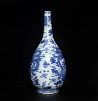 47CM Kangxi Old Signed Antique Chinese Blue & White Porcelain Vase w/ dragon