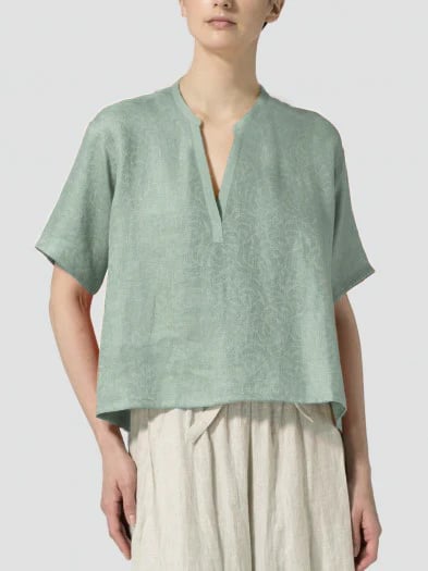 Cotton and Linen Deep V-NECK T-Shirt