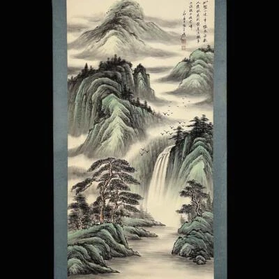 Zhang Daqian Signed Chinese Hand Painted Calligraphy Scroll w/landscape N351