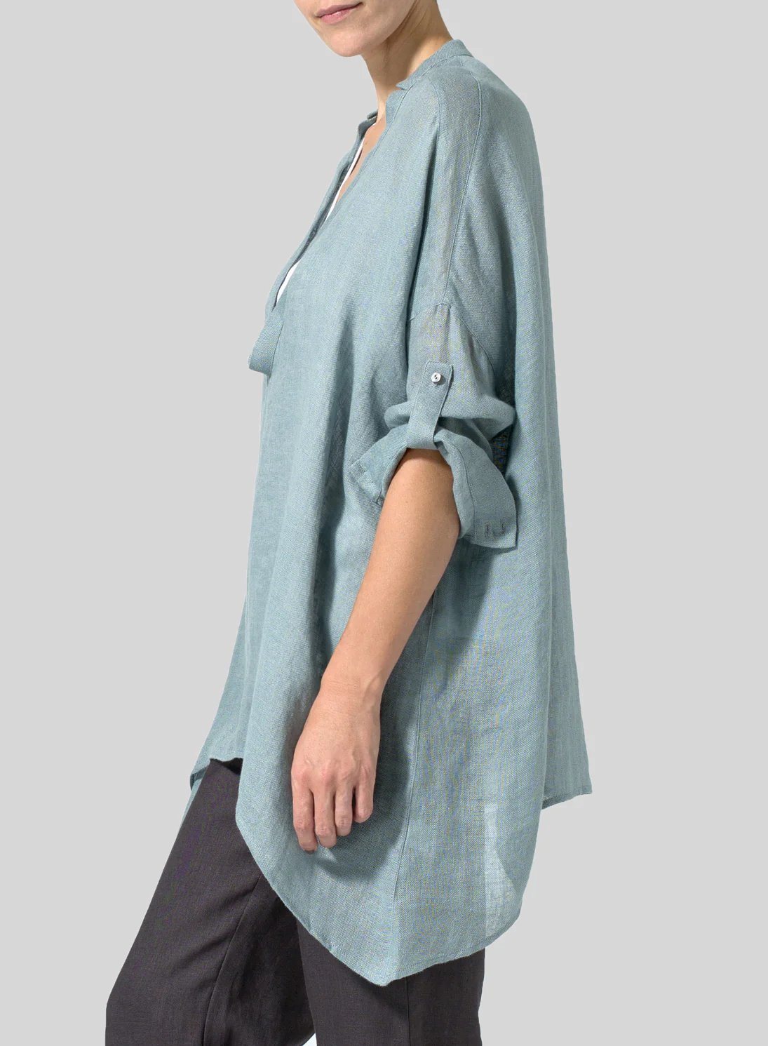 Womens Cotton Linen Loose Deep V Neck Pullover
