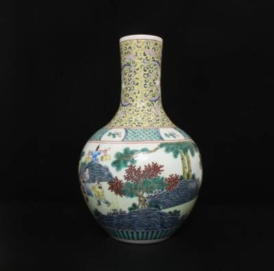 38CM Kangxi Signed Antique Chinese Famille Rose Vase W/ kids