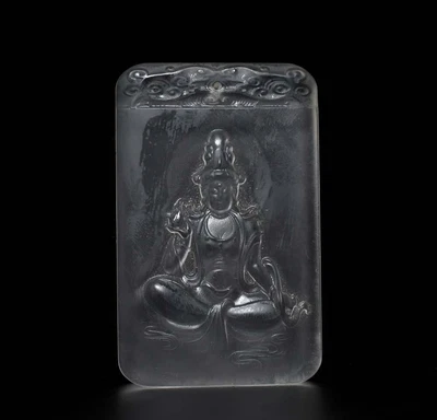 69G Chinese Natural Jadeite Jade Pendant w/Guanyin Buddha