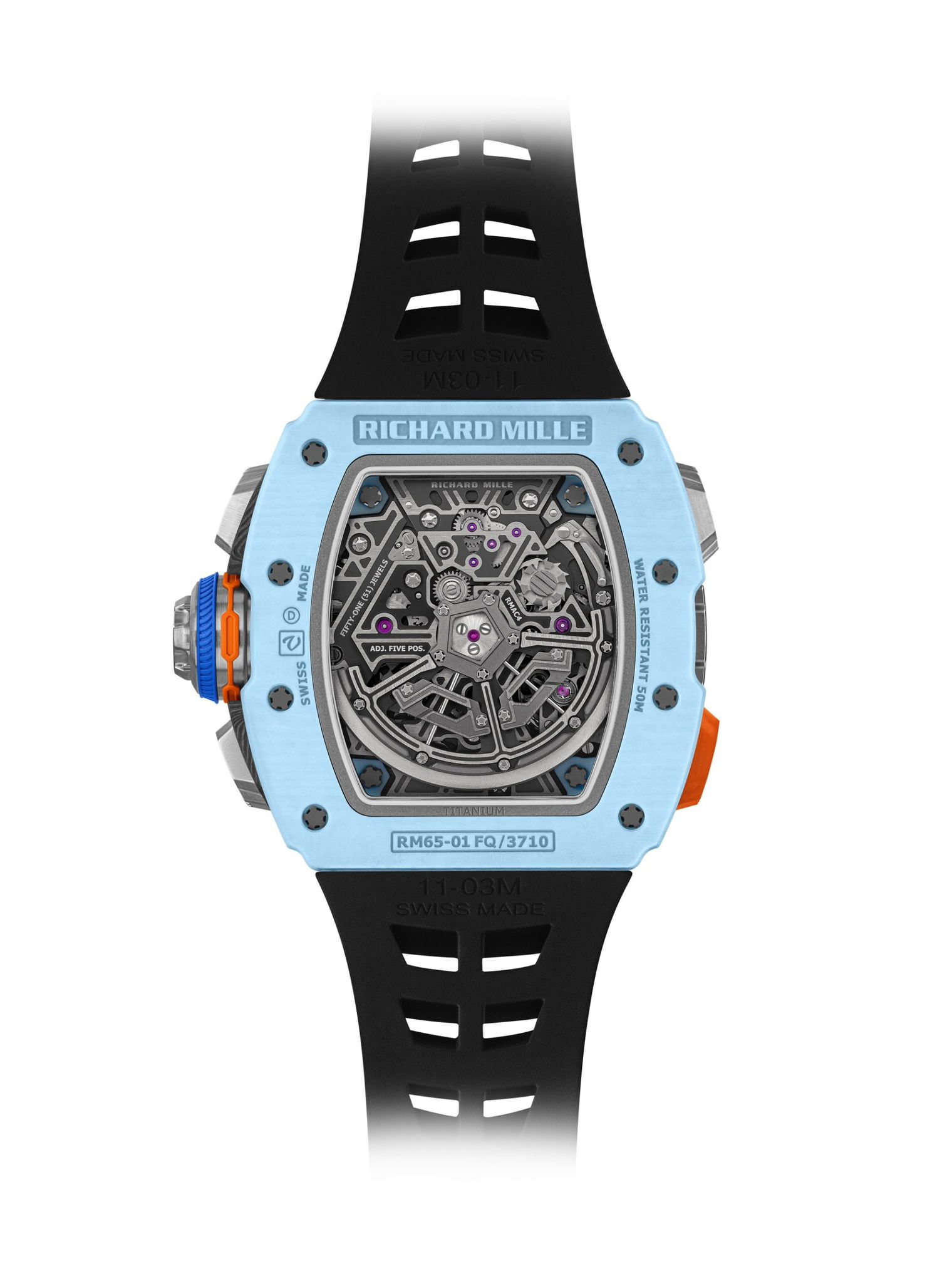 【7A Quality】Superclone Richard Mille 65-01 Automatic Split-Seconds Chronograph Pastek Blue Quartz TPT®