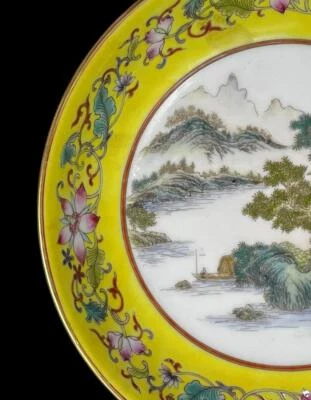 Old Yongzheng Signed Chinese Famille Rose Bowl Hight Dish W/landscape N576