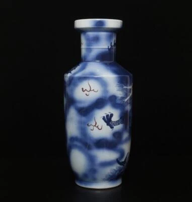41.5CM Kangxi Signed Old Chinese Blue & White Porcelain Vase w/dragon