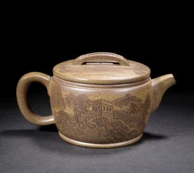 Dragon Signed Old Chinese Handmade Yixing Zisha Teapot w/landscape N249