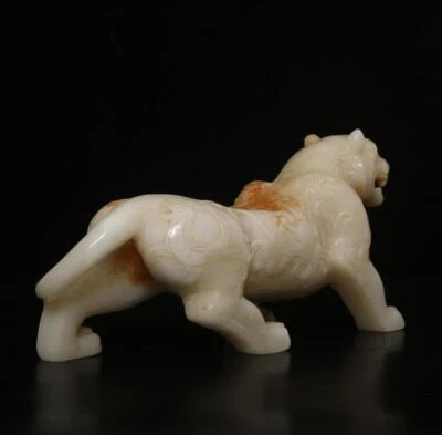 27CM Antique Chinese White Jade Statue w/ tiger