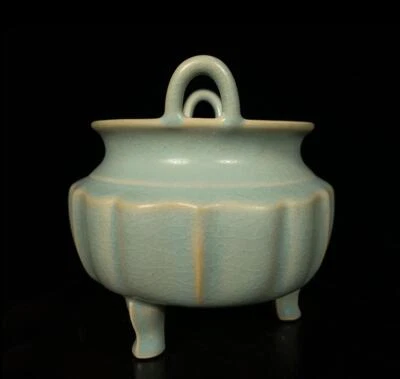 Old Chinese Ru Yao Ru Kiln Incense Burner w/feet Q986